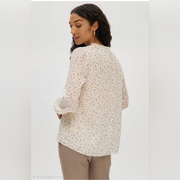 Hilary Radley Cream Blouse with Black Pattern Hearts, NWT - Picture 2 of 4